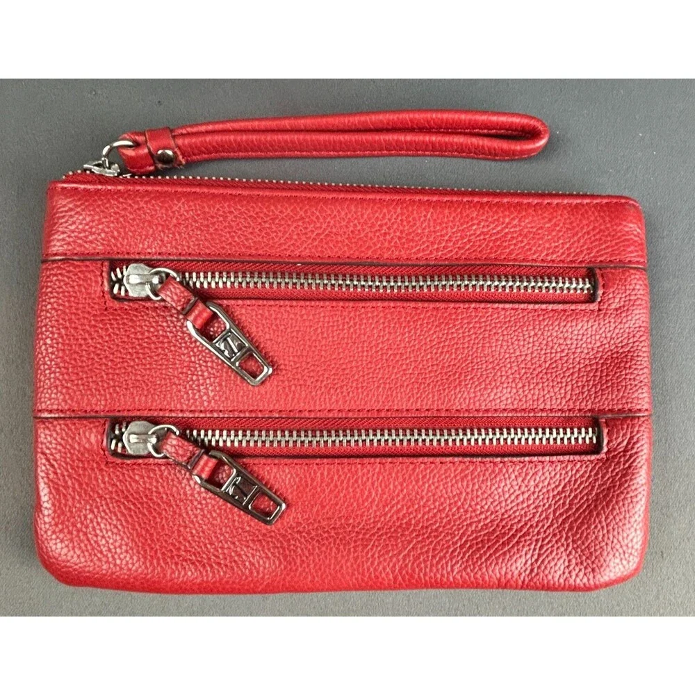 Tignanello Red Leather Zipper Detail Wristlet 5 X 8